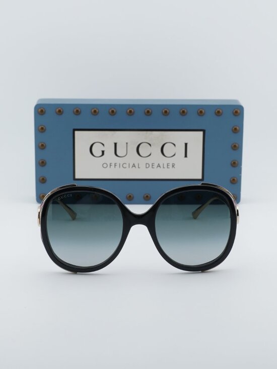 Gucci GG0226S 007 Round Sunglasses - Shiny Black\\Grey Gradient main image 10